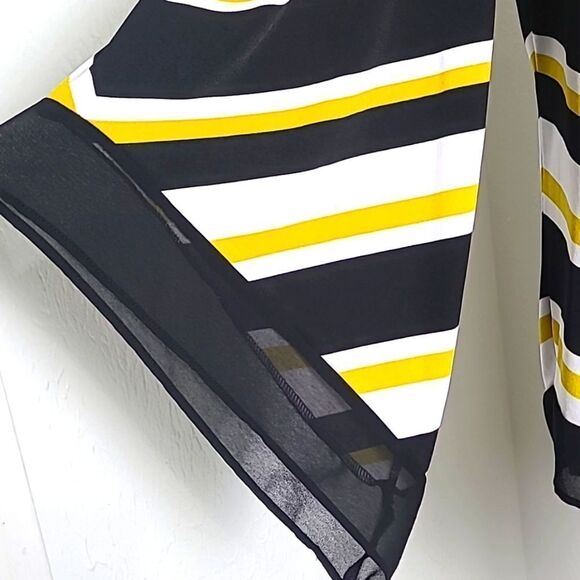 Alfani Black, White & Gold Stripe Top with V-Hemline & Bell Sleeves, Size XL - Picture 4 of 9